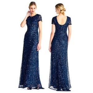 NWT ADRIANNA PAPELL SCOOP BACK SEQUINED GOWN